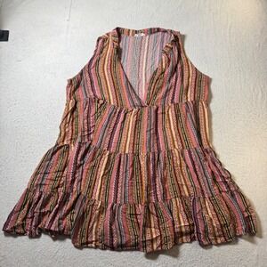 Easel Los Angeles 3X Boho Tribal Print Tiered Ruffle V Neck Festival Attire Boho